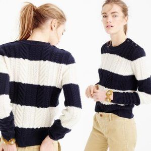 J. Crew Perfect Cable Knit Striped Wool Sweater S